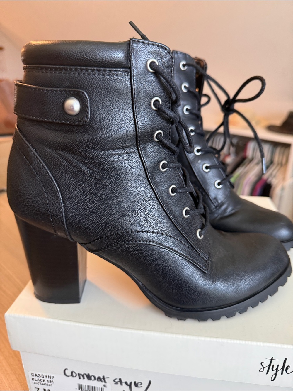 Style & Co. Black Lace-Up Combat Heel Ankle Boots